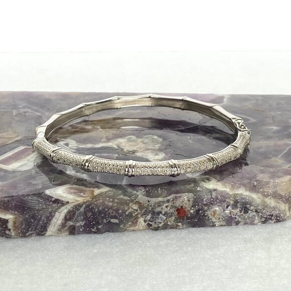 Sterling Silver 925 DBJ Oval Bamboo Hinged Diamond Bangle Bracelet Sz 7.25" - Picture 2 of 16